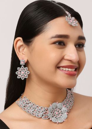 Light Pink Studded Stones Necklace Set