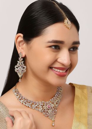 Golden Stone Studded Necklace Set