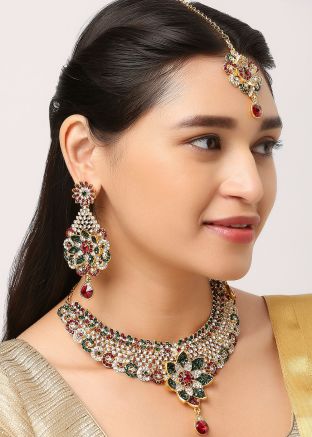 Multicolored Necklace Set In Stone Work