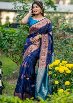 Blue Banarasi Silk Zari Woven Saree