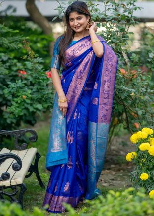 Royal Blue Woven Banarasi Silk Saree