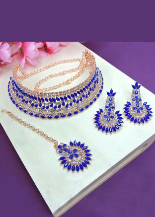 Blue Stone Work Choker Necklace Set