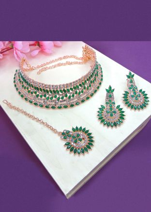 Green Stone Studded Choker Necklace Set