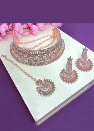 Grey Stone Studded Choker Necklace Set