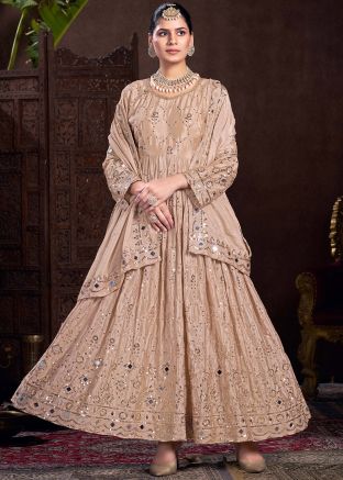 Beige Embroidered Chiffon Anarkali Salwar Set