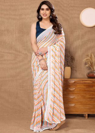Multicolor Georgette Printed Readymade Saree& Blouse