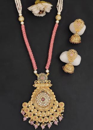 Pink Stone Studded Necklace Set