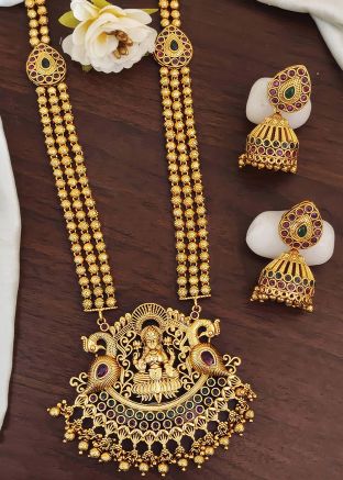 Golden Necklace Set In Temple Style