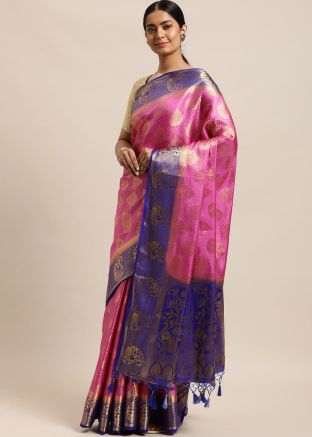 Pink Kanjivaram Silk Woven Saree