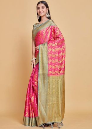 Pink Zari Woven Saree In Kanjivaram Silk