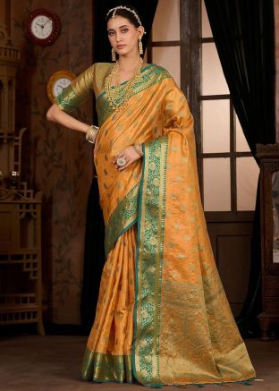 Golden Kanjivaram Silk Saree In Woven Work