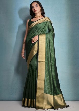 Green Zari Work Saree In Banarasi Silk