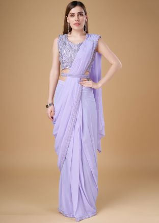 Purple Embroidered Saree In Georgette