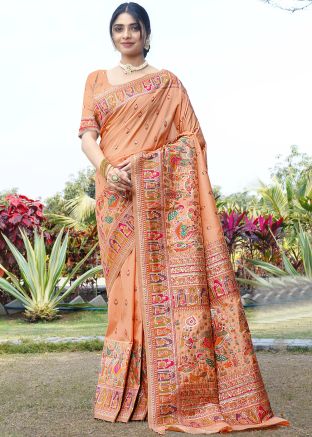 Peach Zari Woven Work Silk Saree