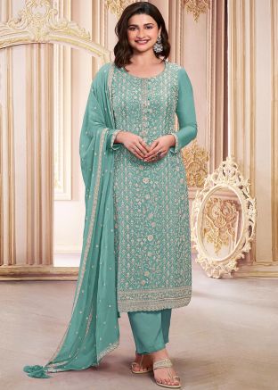 Green Prachi Desai Embroidered Salwar Suit Set