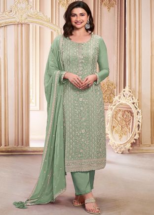 Green Prachi Desai Embroidered Salwar Suit Set