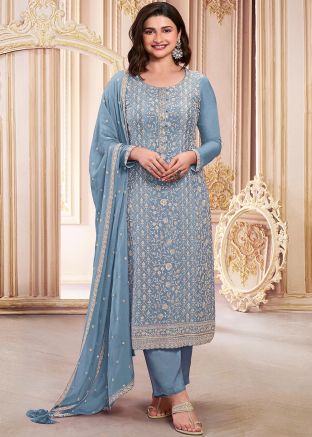 Blue Prachi Desai Embroidered Salwar Suit In Georgette
