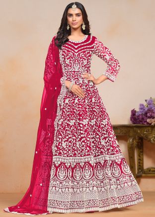 Pink Dori Embroidered Net Anarkali Suit