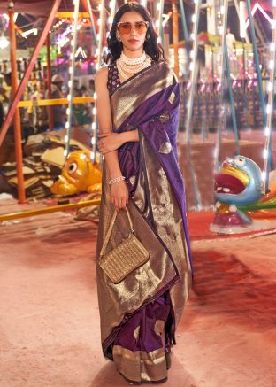 Purple Zari Woven Saree In Silk