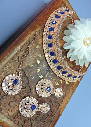 Blue Stone Studded Necklace Set