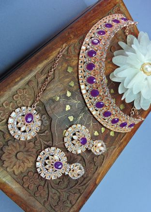 Purple Stone Studded Necklace Set