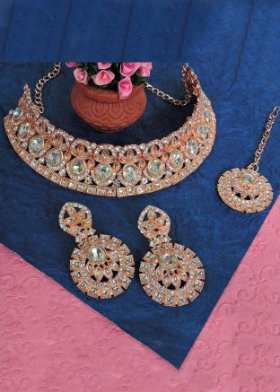 White Stone Studded Necklace Set