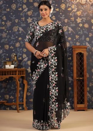 Black Embroidered Georgette Saree