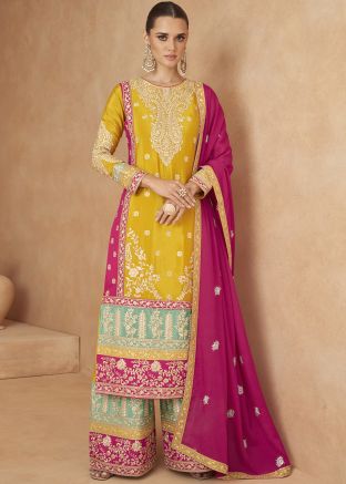 Multicolor Embroidered Palazzo Salwar Suit Set