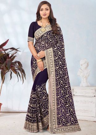 Purple Dori Embroidered Georgette Saree