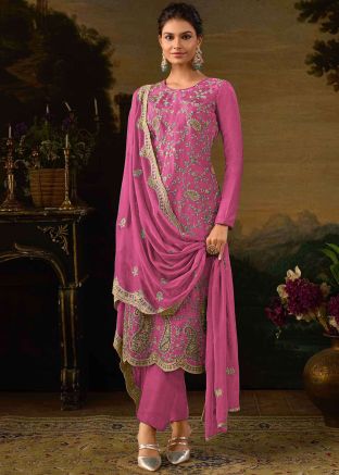 Pink Embroidered Salwar Suit Set