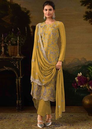 Yellow Embroidered Salwar Suit Set