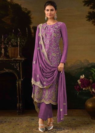 Purple Embroidered Salwar Suit Set