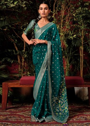 Teal Green Art Silk Woven Saree