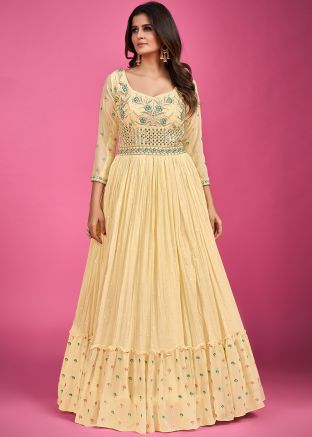 Readymade Yellow Embroidered Anarkali Suit