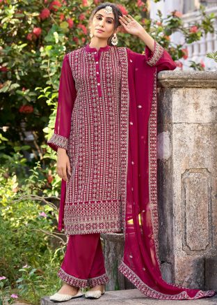 Pink Dori Embroidered Georgette Pant Suit Set