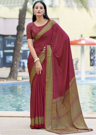 Maroon Printed Saree In Crape