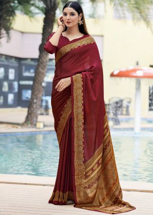 Maroon Printed Saree In Crape