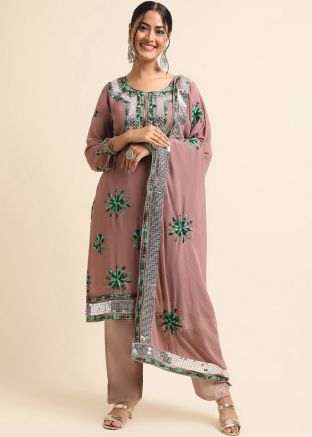 Mauve Pink Embroidered Pant Suit Set