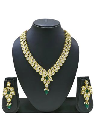 Green Alloy Based Kundan Studded Necklace Set