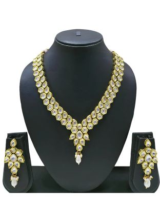 White Kundan Studded Necklace Set