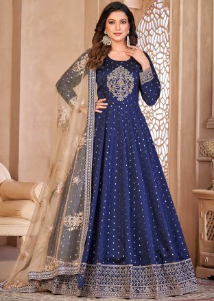 Blue Embroidered Anarkali Suit Set