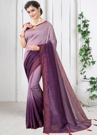Purple Embroidered Saree In Art Silk