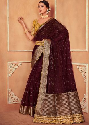Brown Woven Work Organza Saree