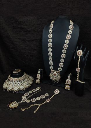 Maroon Kundan Studded Bridal Twin Necklace Set