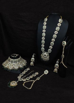Green Kundan Studded Bridal Twin Necklace Set