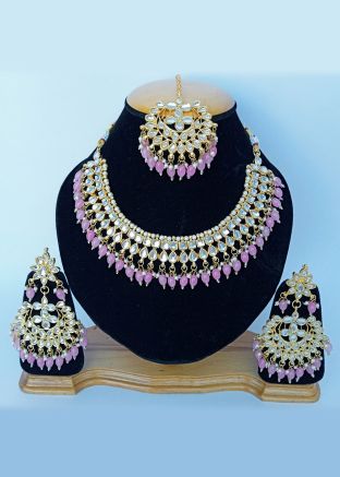 Lavender Kundan Studded Necklace Set