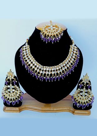 Blue Alloy Based Beaded Necklace Set