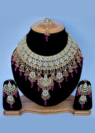 Pink Beaded Alloy Based Necklace Set