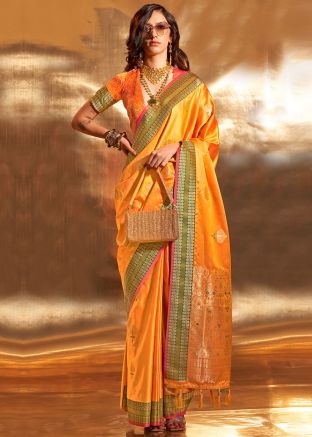 Yellow Zari Woven Work Silk Saree
