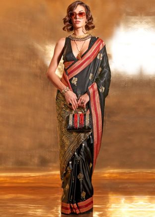 Black Zari Woven Work Saree In Silk